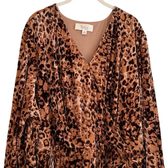 Nurture by Westbound Woman Velvet Maxi Dress 3X Brown Animal Print High Low Hem - Picture 2 of 10
